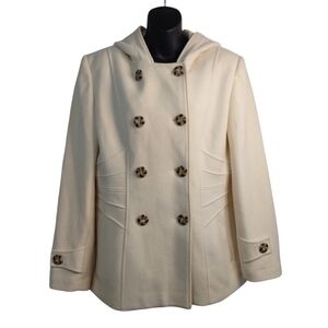 St. John's Bay Coat Women's Cream White Wool Pea Coat Sz M